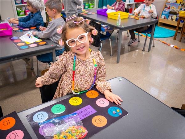 Students participating in 100th day of school activities. 